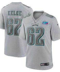 Philadelphia Eagles #62 Jason Kelce Nike Super Bowl LVII Patch Atmosphere Fashion Game Jersey - Gray