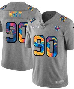 Pittsburgh Steelers #90 T.J. Watt Nike Multi-Color 2020 NFL Crucial Catch NFL Jersey Greyheather