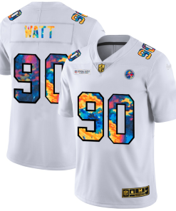 Pittsburgh Steelers #90 T.J. Watt White Nike Multi-Color 2020 NFL Crucial Catch Limited NFL Jersey