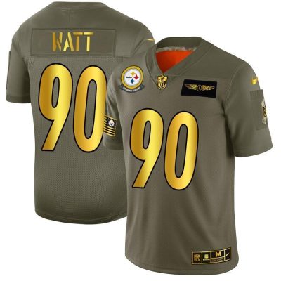Pittsburgh Steelers #90 T.J. Watt NFL Nike Olive Gold 2019 Salute To Service Limited Jersey