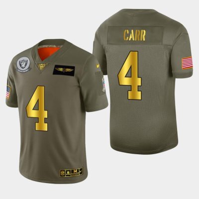 Raiders #4 Derek Carr Nike Olive Gold 2019 Salute To Service Limited NFL 100 Jersey