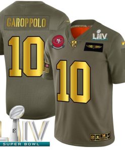 San Francisco 49ers #10 Jimmy Garoppolo NFL Nike Olive Gold Super Bowl LIV 2020 2019 Salute To Service Limited Jersey