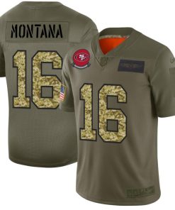 San Francisco 49ers #16 Joe Montana Men's Nike 2019 Olive Camo Salute To Service Limited NFL Jersey
