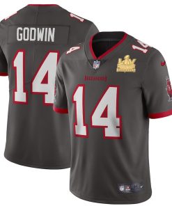 Tampa Bay Buccaneers #14 Chris Godwin Super Bowl LV Champions Patch Nike Pewter Alternate Vapor Limited Jersey