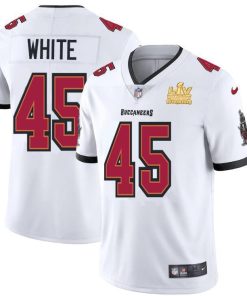 Tampa Bay Buccaneers #45 Devin White Super Bowl LV Champions Patch Nike White Vapor Limited Jersey