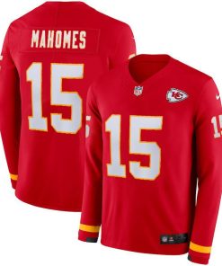 Men's Chiefs #15 Patrick Mahomes Red Team Color Stitched NFL Limited Therma Long Sleeve Jersey