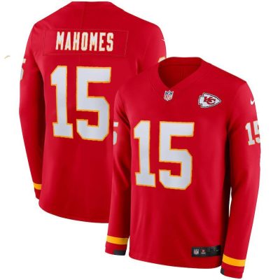 Men's Chiefs #15 Patrick Mahomes Red Team Color Stitched NFL Limited Therma Long Sleeve Jersey