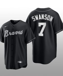 Braves Dansby Swanson 2021 All Black Fashion Serise Replica Black White Jersey