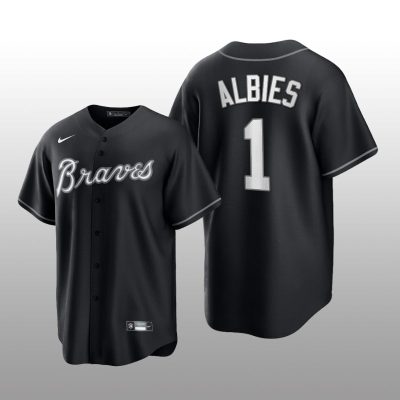 Braves Ozzie Albies All Black Fashion Serise Replica Black White Jersey