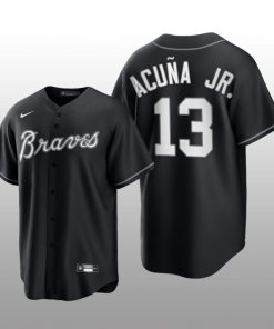 Braves Ronald Acuna Jr. 2021 All Black Fashion Serise Replica Black White Jersey