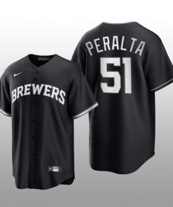 Brewers Freddy Peralta 2021 All Black Fashion Serise Replica Black White Jersey
