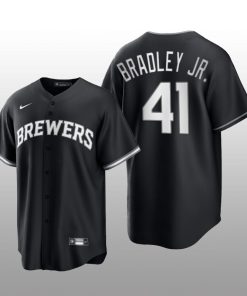Brewers Jackie Bradley Jr. 2021 All Black Fashion Serise Replica Black White Jersey