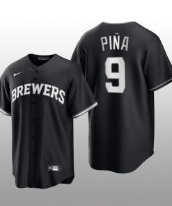 Brewers Manny Pina 2021 All Black Fashion Serise Replica Black White Jersey