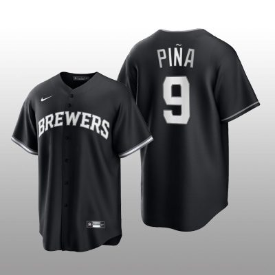 Brewers Manny Pina All Black Fashion Serise Replica Black White Jersey