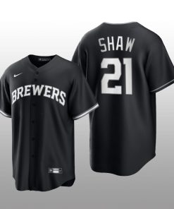 Brewers Travis Shaw 2021 All Black Fashion Serise Replica Black White Jersey