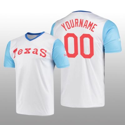 Cooperstown Collection Custom Rangers Jersey White Wordmark Stitches Men's