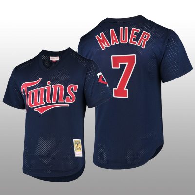 Cooperstown Collection Minnesota Twins Joe Mauer Batting Practice Navy Mesh Jersey