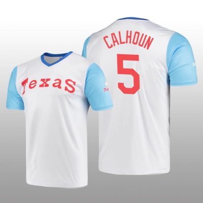 Cooperstown Collection Willie Calhoun Rangers Jersey White Wordmark Stitches Men's