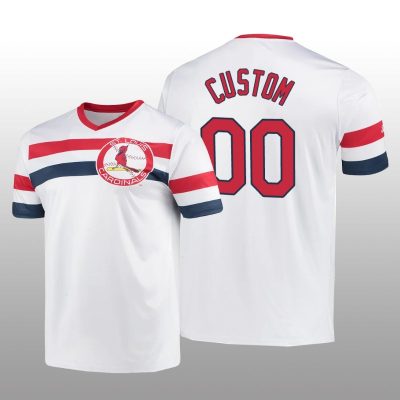 Custom Cooperstown Collection Cardinals Jersey White V-Neck Men's