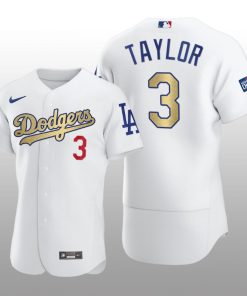 Dodgers 2021 Gold Program Chris Taylor White Patch Authentic Jersey
