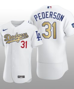 Dodgers 2021 Gold Program Joc Pederson White Patch Authentic Jersey