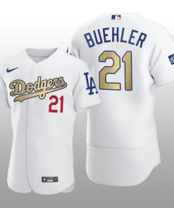 Dodgers 2021 Gold Program Walker Buehler White Patch Authentic Jersey
