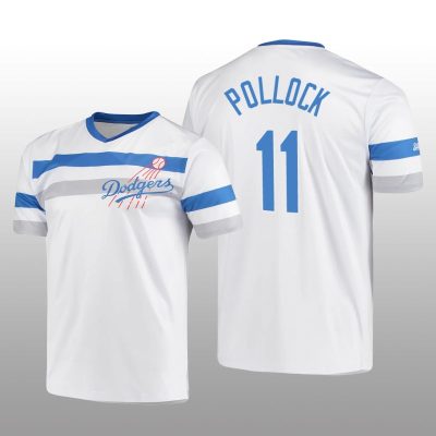 Dodgers Cooperstown Collection A.J. Pollock V-Neck Jersey White
