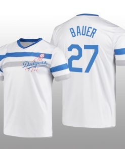 Dodgers Cooperstown Collection Trevor Bauer V-Neck Jersey White