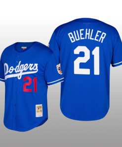 Dodgers Cooperstown Collection Walker Buehler Royal Mesh Batting Practice Jersey