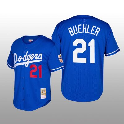 Dodgers Cooperstown Collection Walker Buehler Royal Mesh Batting Practice Jersey