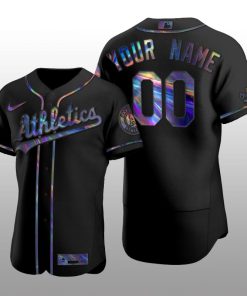 Iridescent Logo Oakland Athletics Custom Holographic Limited Black Authentic Jersey