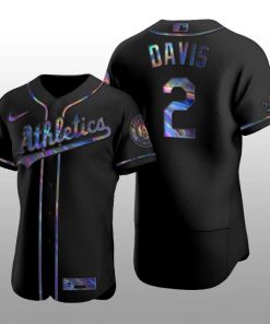 Iridescent Logo Oakland Athletics Khris Davis Holographic Limited Black Authentic Jersey