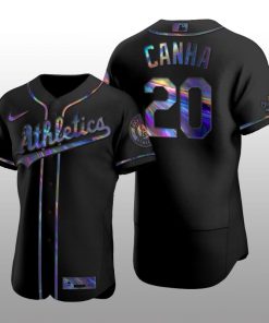 Iridescent Logo Oakland Athletics Mark Canha Holographic Limited Black Authentic Jersey