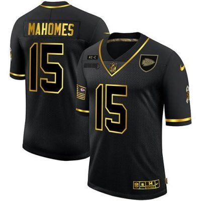 Kansas City Chiefs #15 Patrick Mahomes Nike 2020 Salute To Service Golden Limited NFL Jersey Black