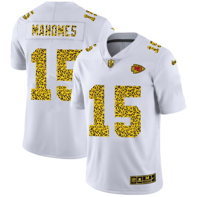 Kansas City Chiefs #15 Patrick Mahomes Nike Flocked Leopard Print Vapor Limited NFL Jersey White