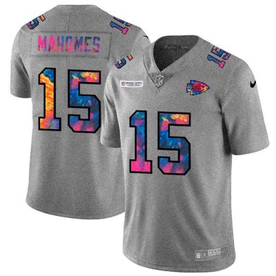 Kansas City Chiefs #15 Patrick Mahomes Nike Multi-Color 2020 NFL Crucial Catch NFL Jersey Greyheather