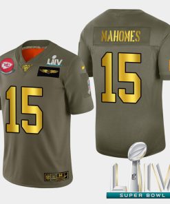 Kansas City Chiefs #15 Patrick Mahomes Nike Olive Gold Super Bowl LIV 2020 2019 Salute To Service Limited NFL 100 Jersey