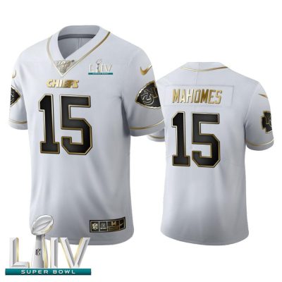 Kansas City Chiefs #15 Patrick Mahomes Nike White Golden Super Bowl LIV 2020 Edition Vapor Limited NFL 100 Jersey