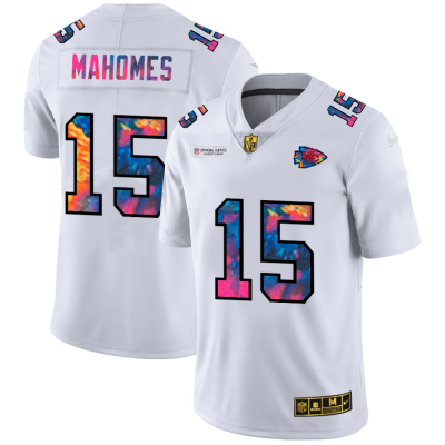 Kansas City Chiefs #15 Patrick Mahomes White Nike Multi-Color 2020 NFL Crucial Catch Limited NFL Jersey