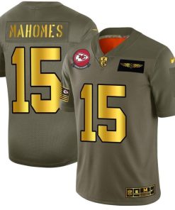 Kansas City Chiefs #15 Patrick Mahomes NFL Nike Olive Gold 2019 Salute To Service Limited Jersey
