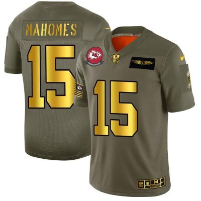 Kansas City Chiefs #15 Patrick Mahomes NFL Nike Olive Gold 2019 Salute To Service Limited Jersey