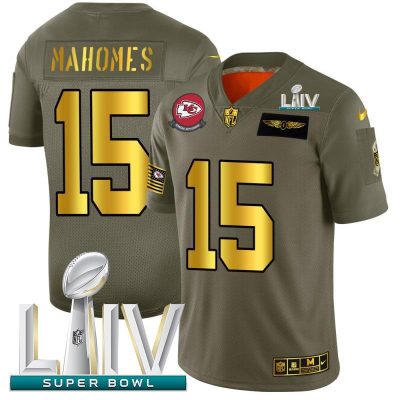 Kansas City Chiefs #15 Patrick Mahomes NFL Nike Olive Gold Super Bowl LIV 2020 2019 Salute To Service Limited Jersey
