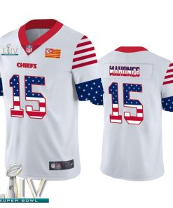 Kansas City Chiefs #15 Patrick Mahomes White Super Bowl LIV 2020 Nike Team Logo USA Flag Vapor Untouchable Limited NFL Jersey