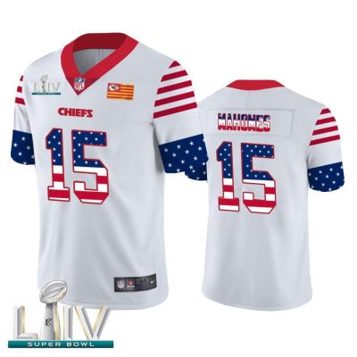 Kansas City Chiefs #15 Patrick Mahomes White Super Bowl LIV 2020 Nike Team Logo USA Flag Vapor Untouchable Limited NFL Jersey