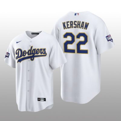 LA Dodgers Gold Program Clayton Kershaw White Gold Replica Jersey