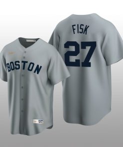 Men's Boston Red Sox Carlton Fisk Gray Cooperstown Collection Road Jersey