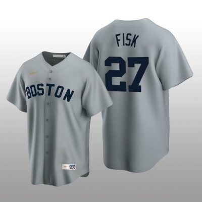 Men's Boston Red Sox Carlton Fisk Gray Cooperstown Collection Road Jersey
