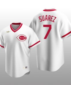 Men's Cincinnati Reds Eugenio Suarez White Cooperstown Collection Home Jersey