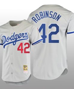 Men's Los Angeles Dodgers Jackie Robinson Gray Cooperstown Collection Authentic Jersey