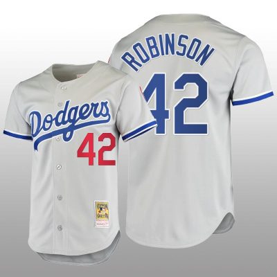 Men's Los Angeles Dodgers Jackie Robinson Gray Cooperstown Collection Authentic Jersey